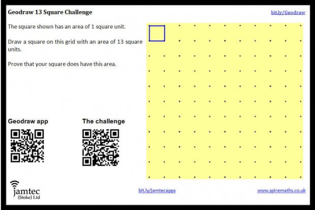 GeoDraw Challenge: Make a square with area 13